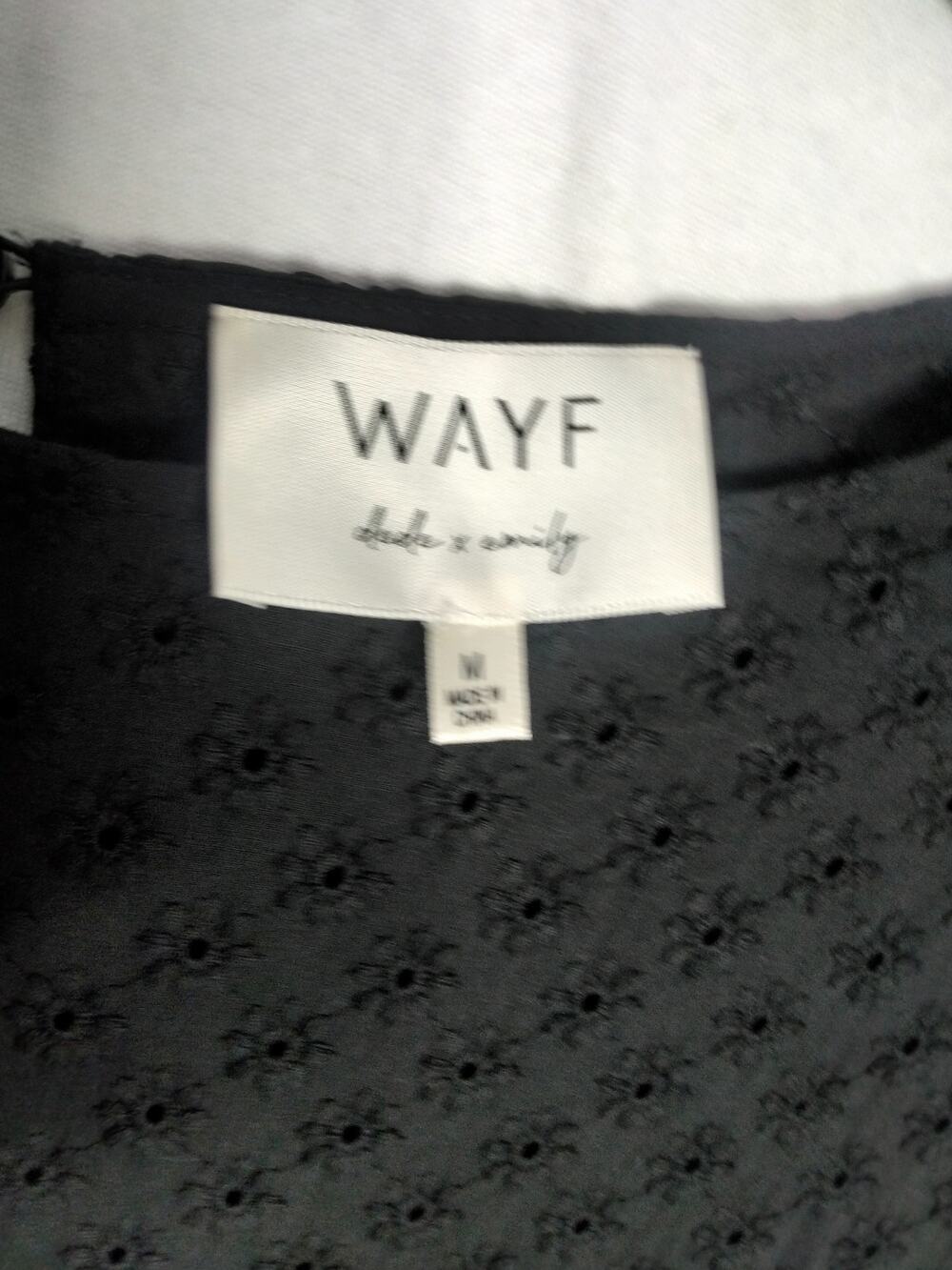 WAYF Dede x Emile Lauren Eyelet Babydoll Dress Sz M Black Fit and Flare Boho